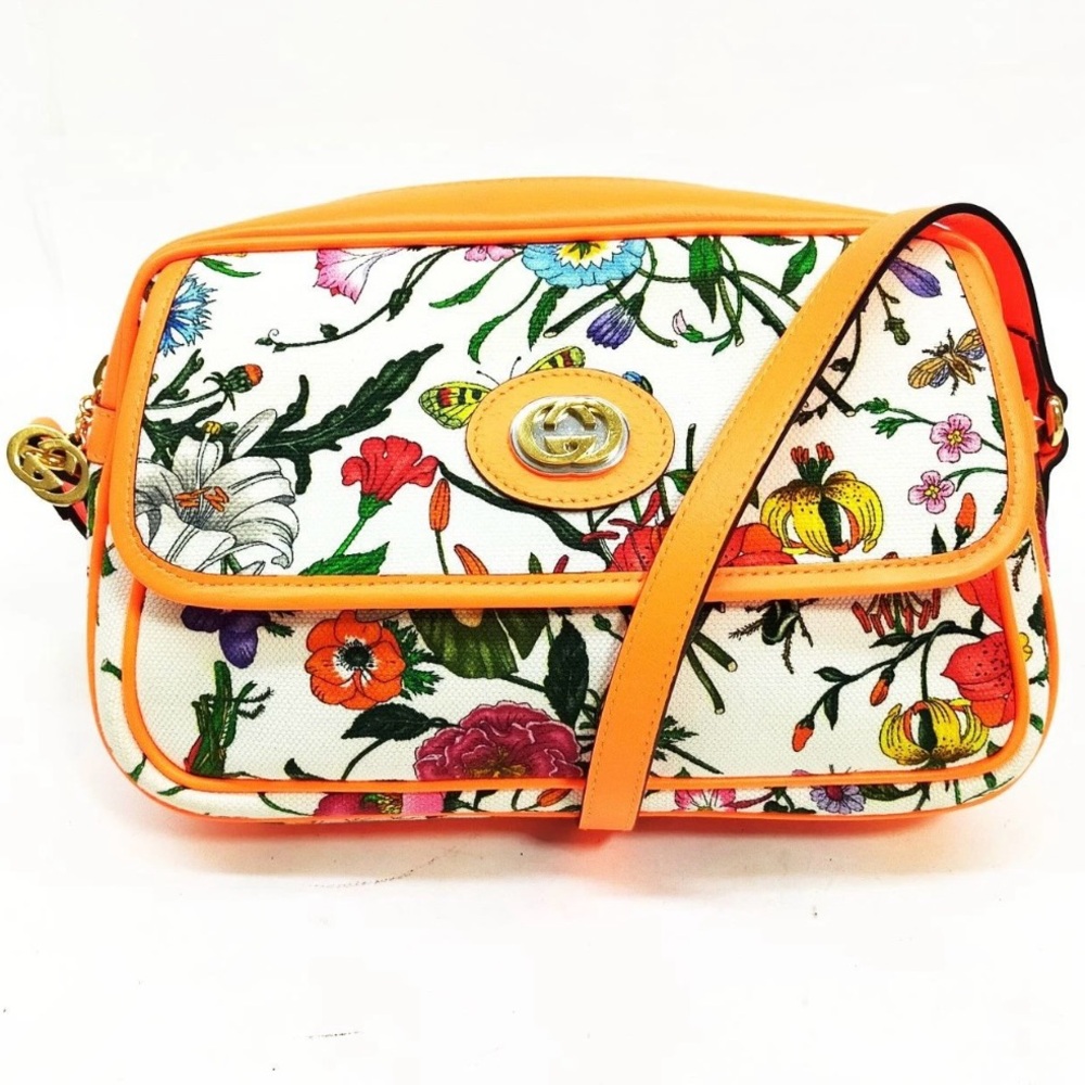 Auth Gucci GG Floral Neon Crossbody Bag